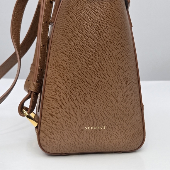 LIKE NEW SENREVE MIDI MAESTRA CONVERTIBLE BACKPACK BAG PEBBLED CHESTNUT GOLD - Picture 9 of 12
